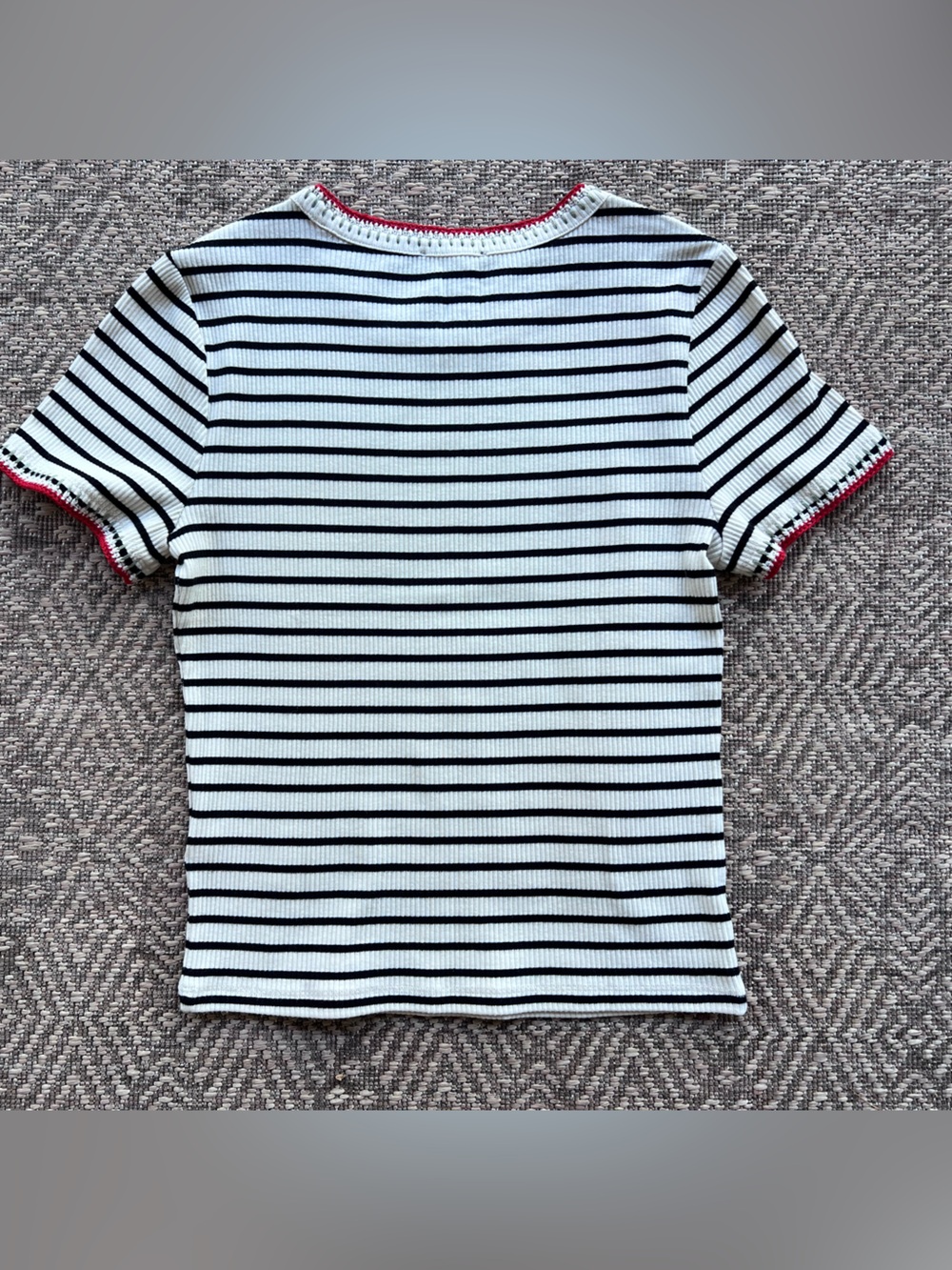 J.Crew Ribbed Stripe Tee Women's Medium Embroidered Trim Knit Short Sleeve Top - Picture 7 of 7